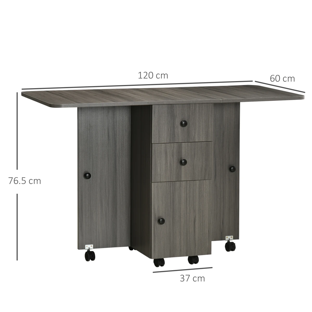 HOMCOM Drop Leaf Table Grey Wood Compact Drawers Apartments by HOMCOM