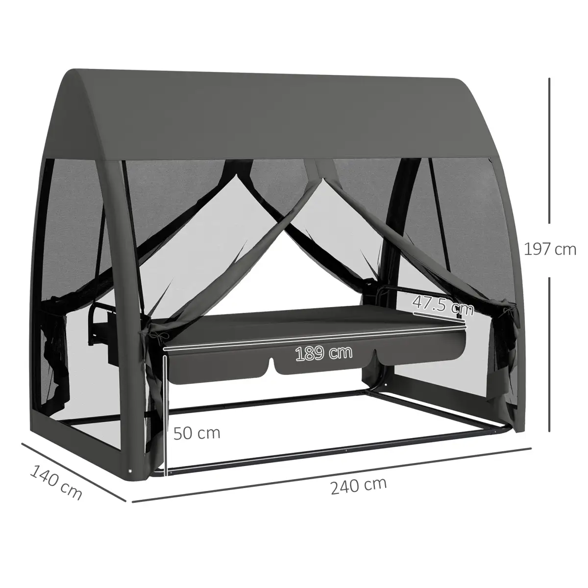 Outsunny Outsunny Garden Swing Chair Patio Hammock 3 Seater Bench Canopy Lounger Grey - Hammocks