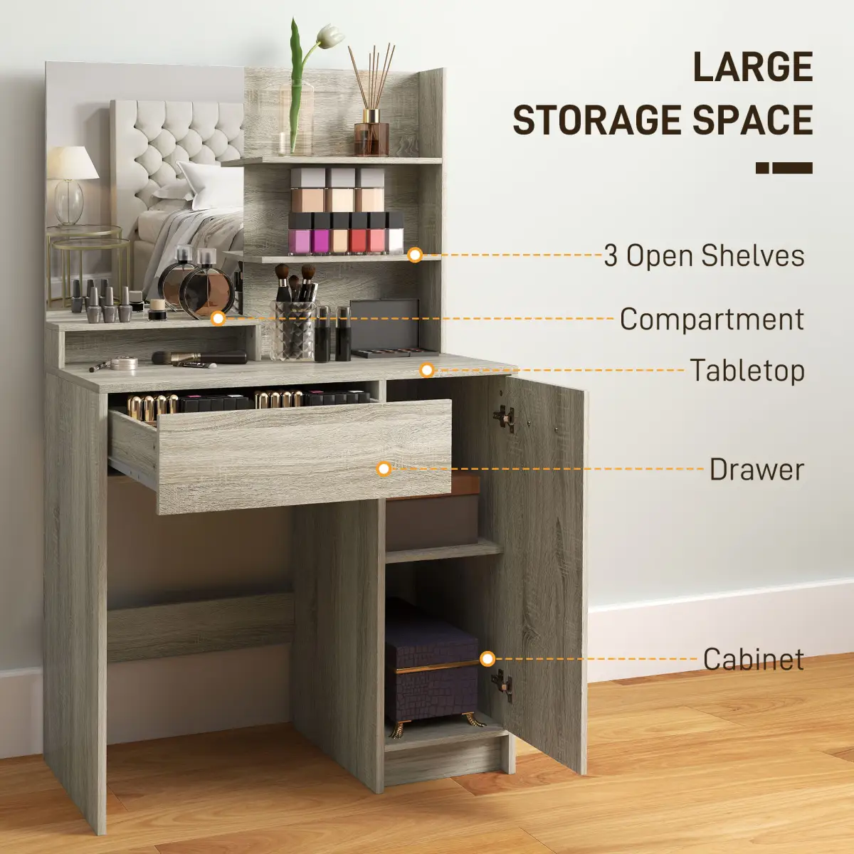 HOMCOM HOMCOM Dressing Table with Mirror and Stool, Makeup Desk for Bedroom - Desk