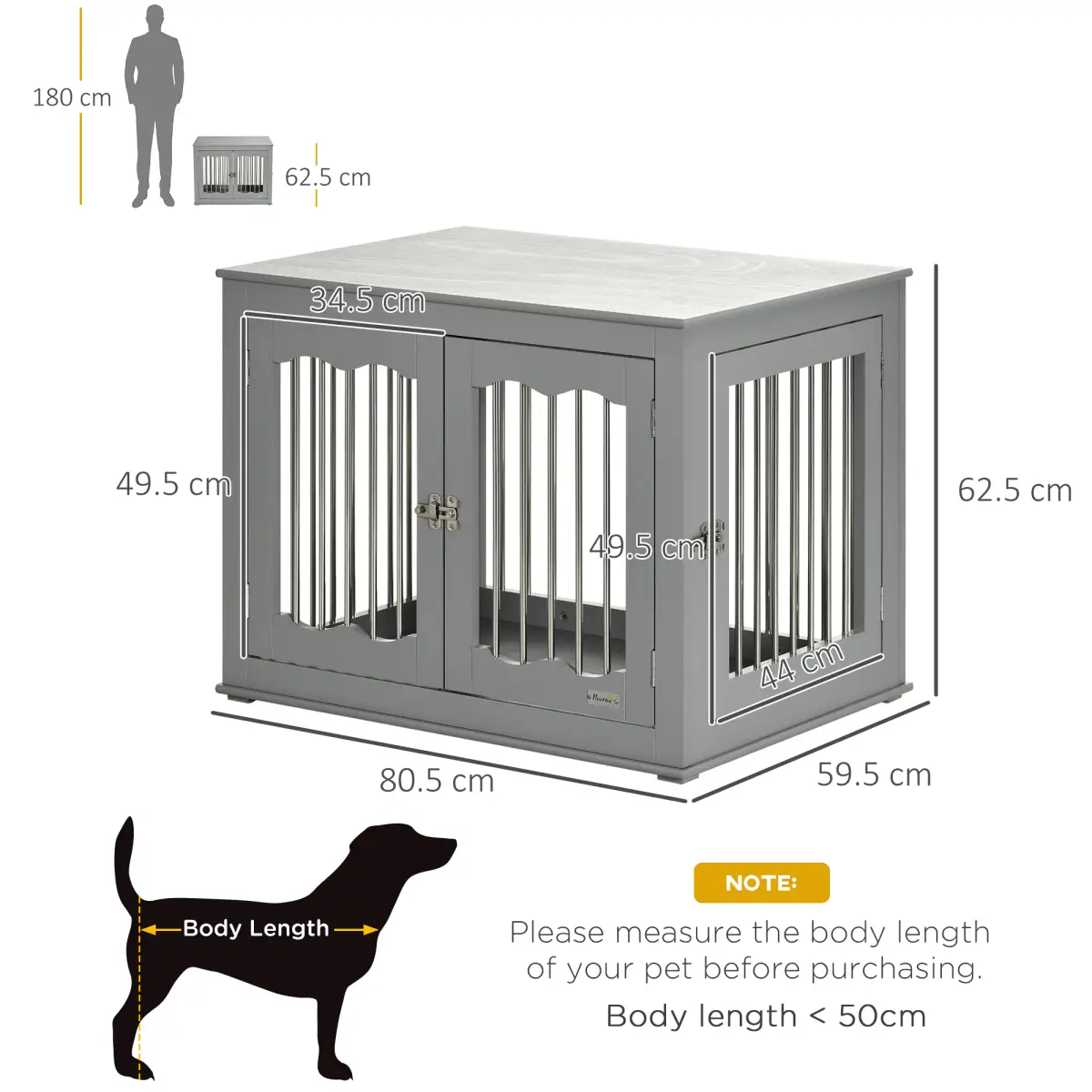 PawHut Wood Dog Crate Furniture W/ Three Doors, Locks & Latches, for Medium Dogs - Dog Crate