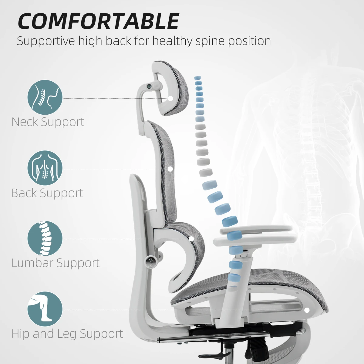 HOMCOM Ergonomic Office Chair Height Adjustable 3D Armrests 135 Degree Recline Mesh Back For Home Office by HOMCOM