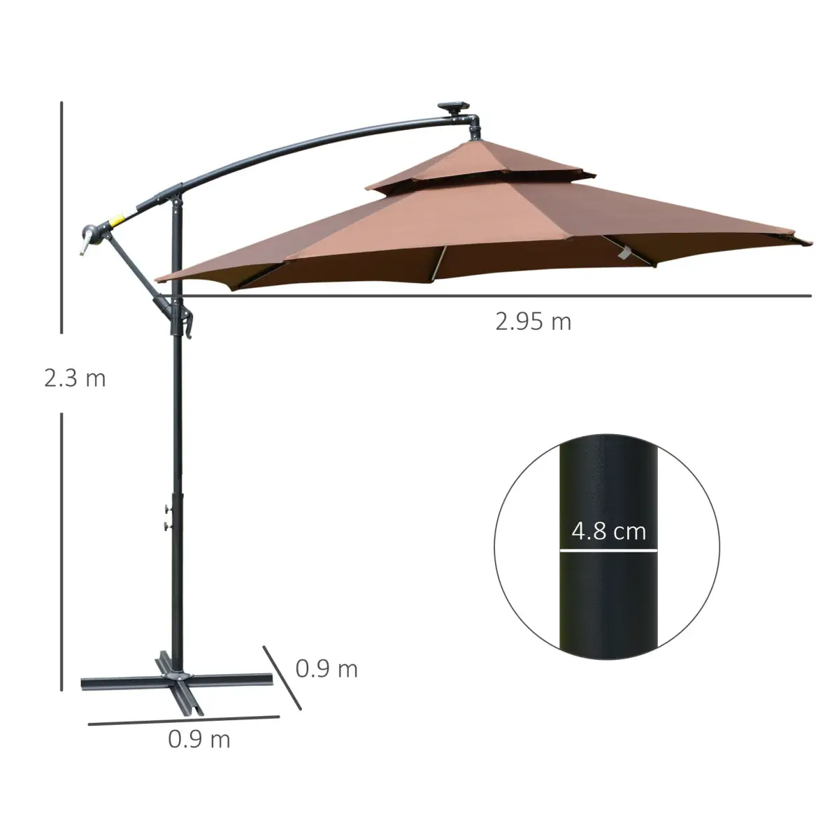 Outsunny 3m Cantilever Banana Parasol Double Roof, LED Solar lights, Crank, - Parasol