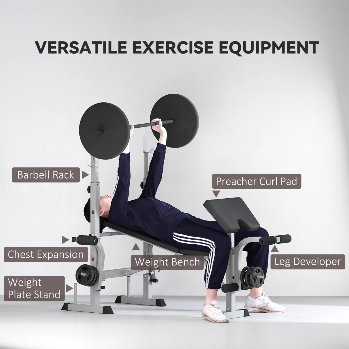 HOMCOM HOMCOM Adjustable Weight Bench with Squat Rack, Leg Developer, Grey - Wine Rack
