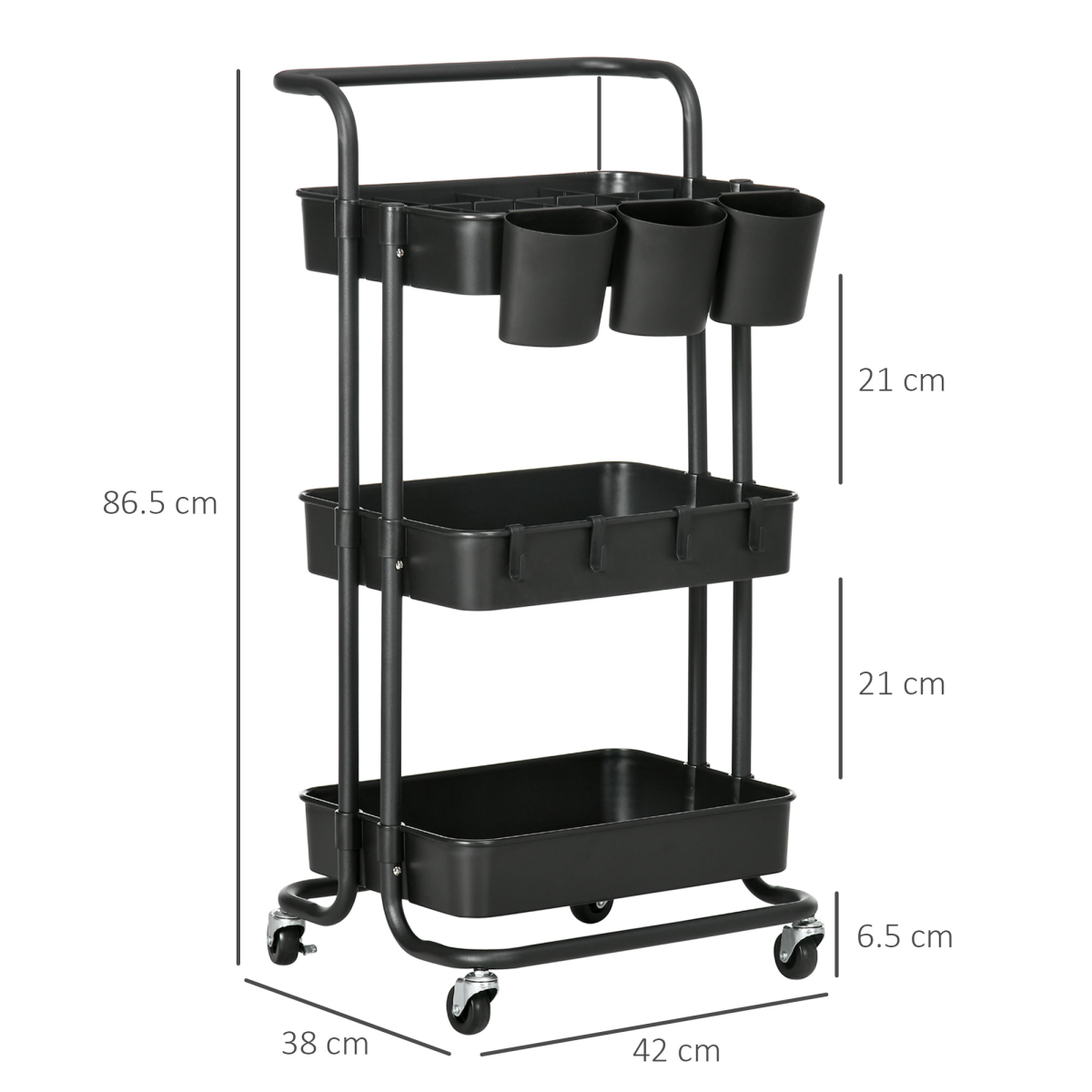3-Tier Utility Cart, Serving Trolley with Mesh Baskets Removable Boxes, Black - from Unbranded