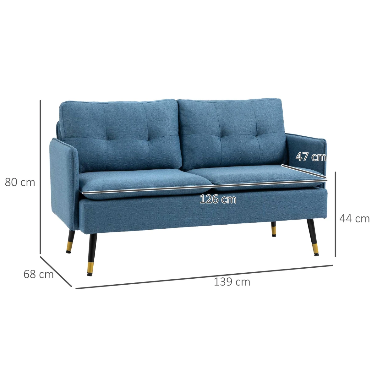 Premium Two Seat Tufted Blue Fabric Sofa For Living Room by HOMCOM
