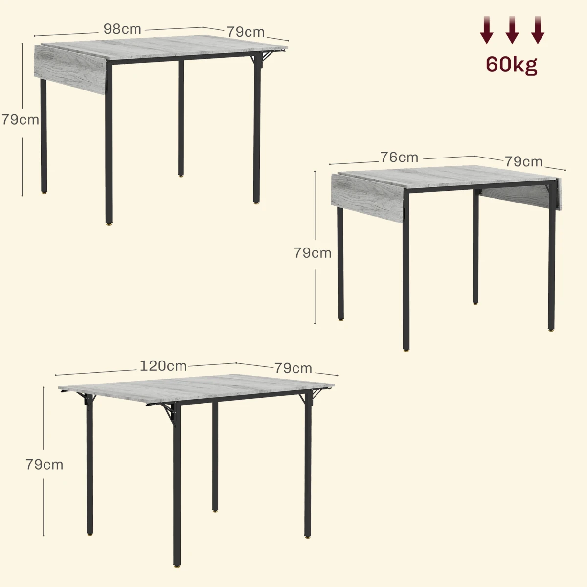 PawHut HOMCOM Folding Dining Table 2-4 Seats Drop Leaf Grey Kitchen - Uncategorized