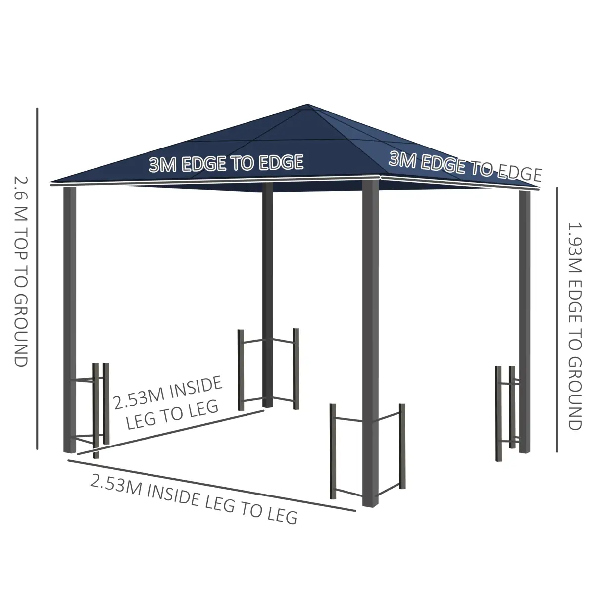 Outsunny 3m x 3m Outdoor Aluminium Alloy Gazebo w/ Curtains Dark Grey - Gazebos