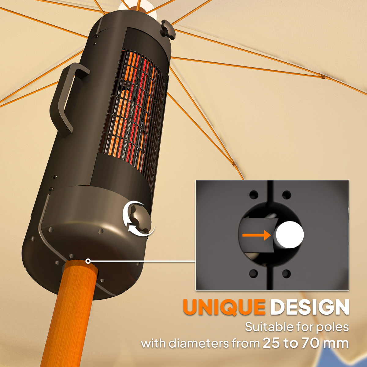Outsunny Outsunny Electric Parasol Mounted Patio Heater, Outdoor Heater w/ 2 Setting - Parasol