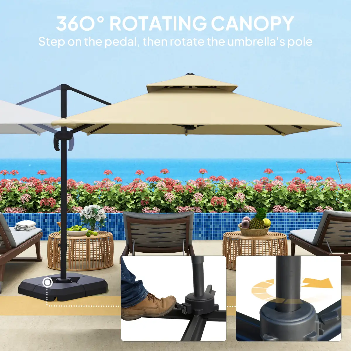 Outsunny Outsunny 360° Cantilever Parasol Roma Umbrella w/ Base Weights, Khaki - Parasol
