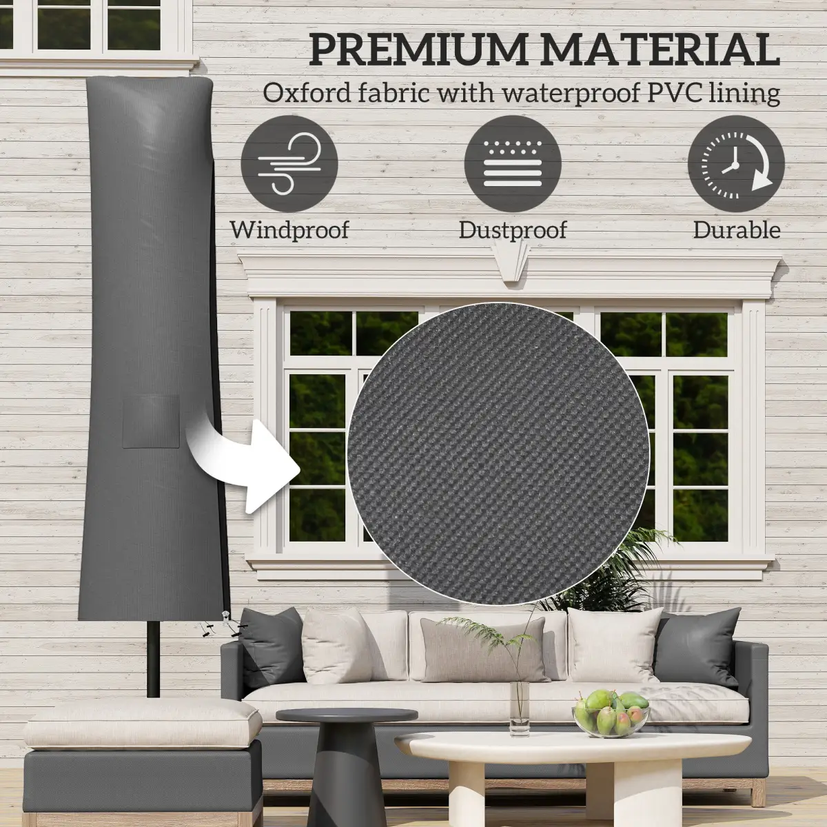Outsunny Outsunny Parasol Umbrella Cover, Outdoor Protector for Garden, Grey - Parasol