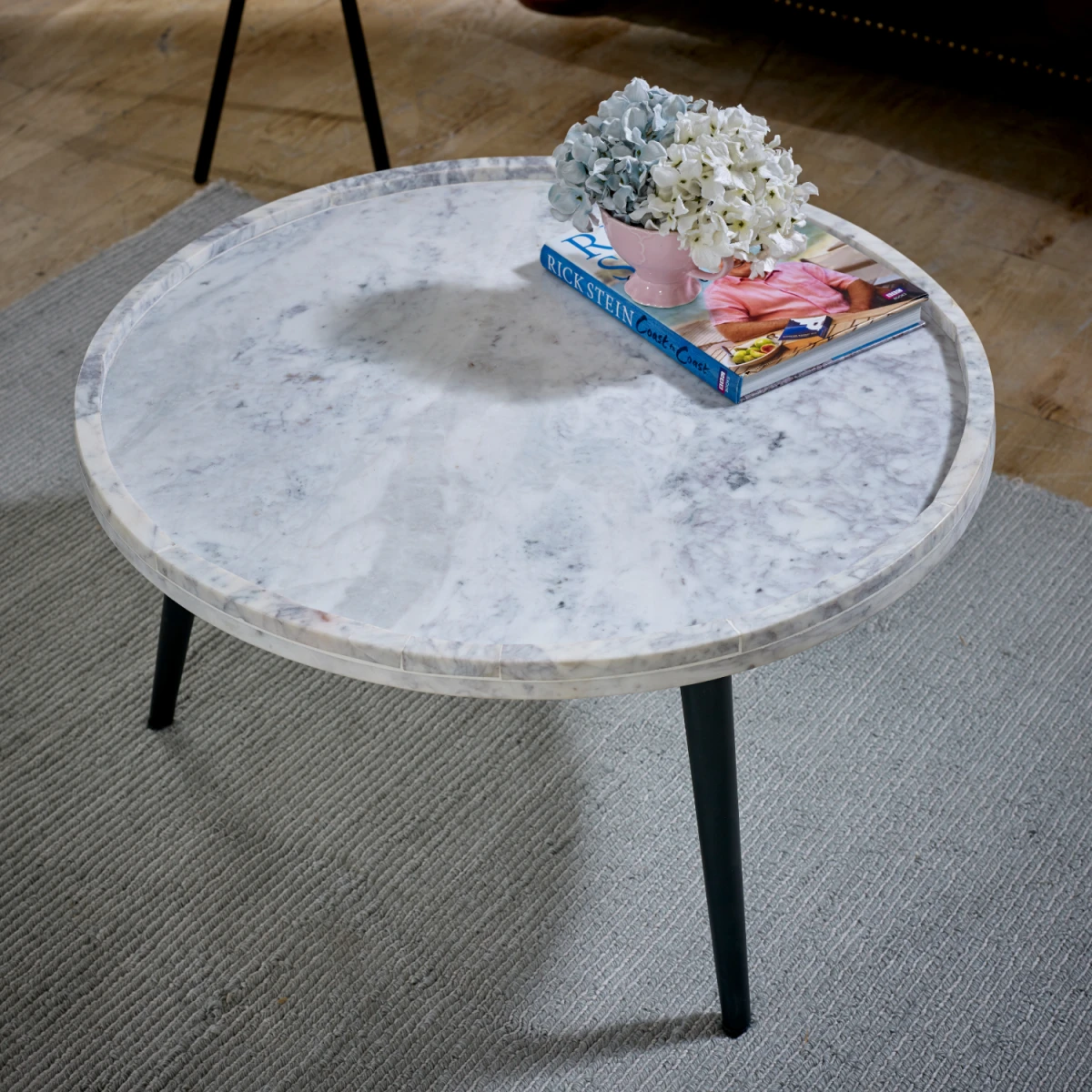 Opal Marble Coffee Table Round With Black Metal Legs Handmade in India Eco Friendly Home Decor by Indian Hub