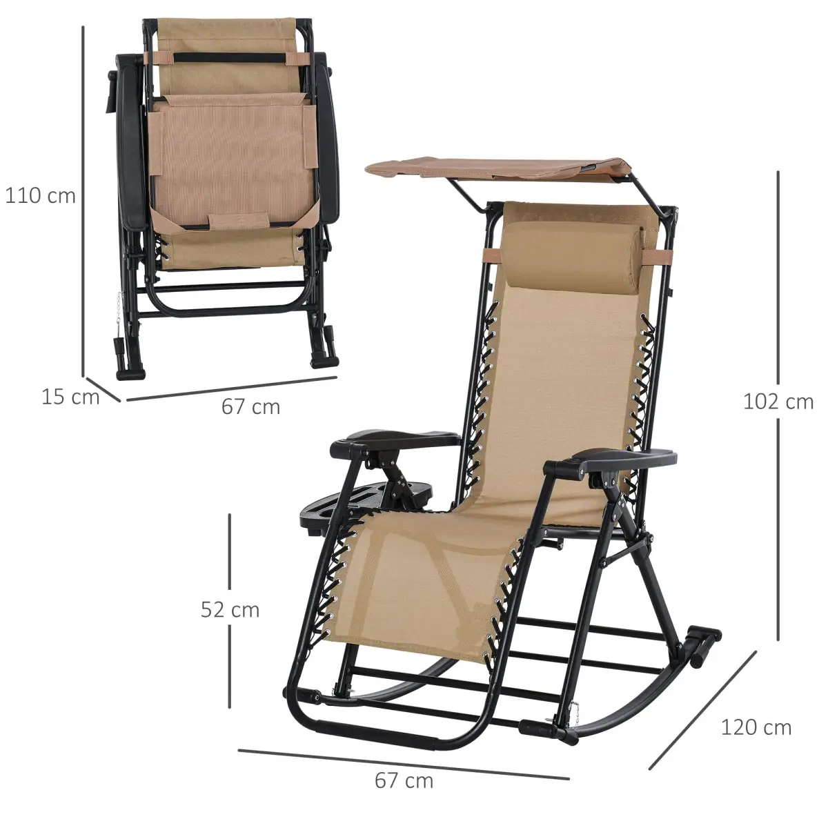 Unbranded Folding Recliner Chair Outdoor Lounge Rocker Zero-Gravity Seat w/ Adjustable - Sun Lounger