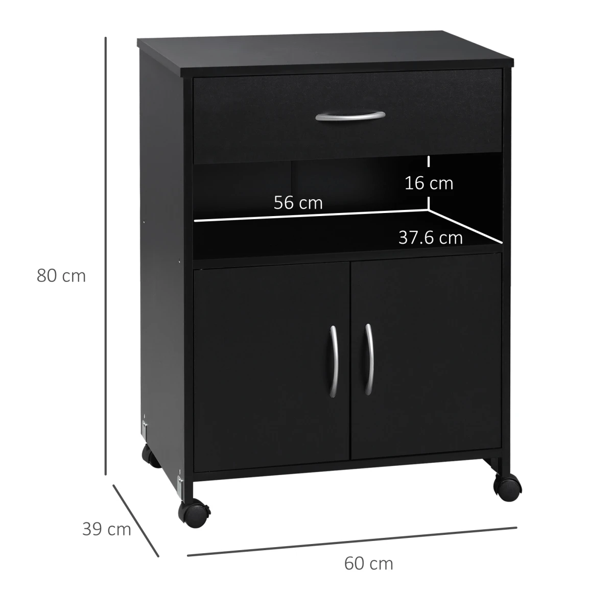Unbranded Vinsetto Mobile Printer Stand Compact Three Level Adjustable Shelf With Drawer And Wheels For Home Office - Office Storage