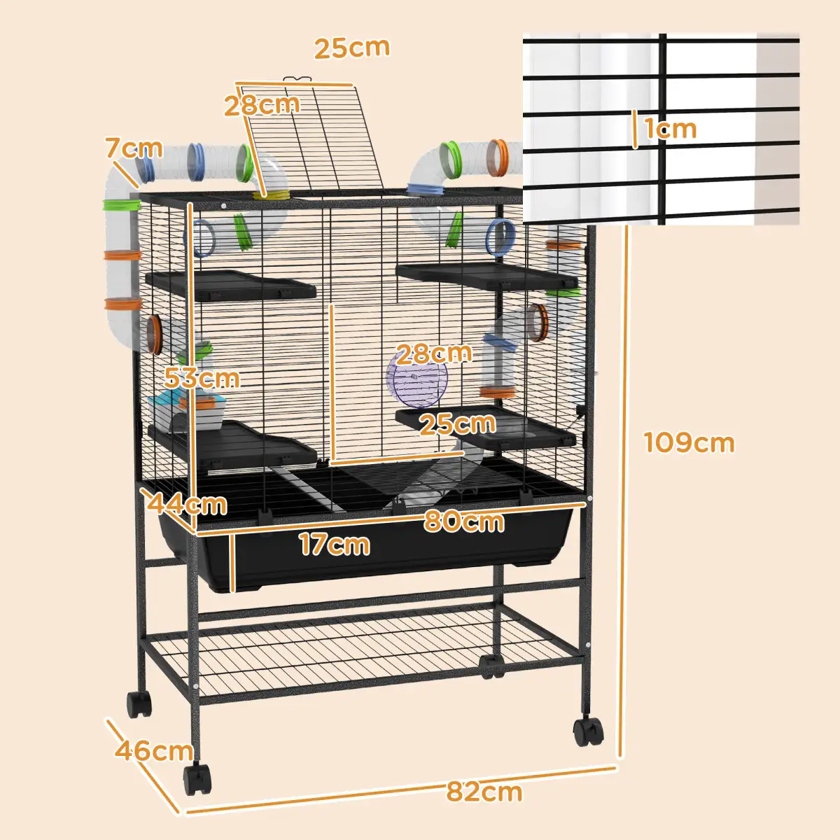 PawHut PawHut Large Hamster Cage, Rat Cage with Wheels, Tubes, Storage Shelf, Ramps - Pet Cage