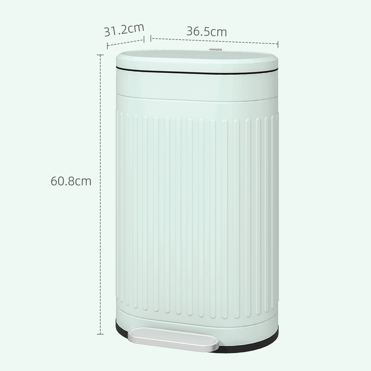 HOMCOM 30L Pedal Bin, Metal Kitchen Bin with Soft-close Lid, Light Green - from HOMCOM