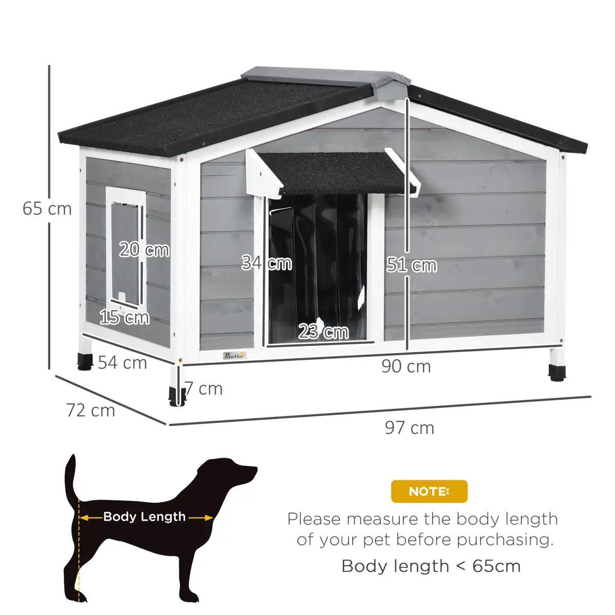 PawHut PawHut Wooden Dog Kennel for Outside 97L x 72W x 65Hcm, Grey - Dog Kennel