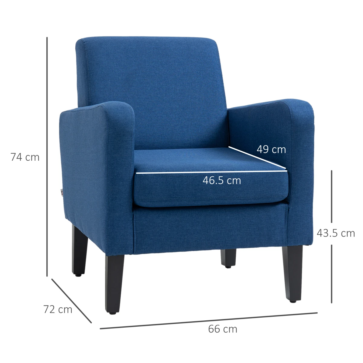 HOMCOM HOMCOM Armchair Compact With Rubber Wood Legs Bedroom Blue - Armchair