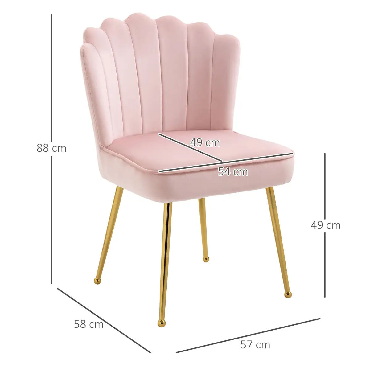 HOMCOM Velvet-Feel Shell Luxe Accent Chair Home Bedroom Lounge with Metal Legs Pink - Accent Chair