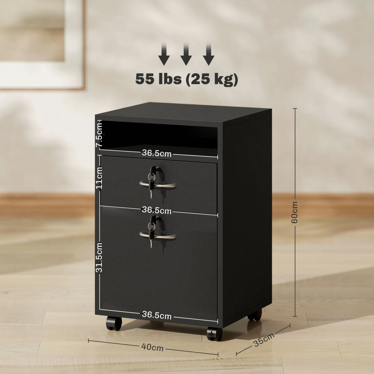 HOMCOM Storage Cabinet 60cm With Drawers And Open Shelf On Wheels For Home Office by HOMCOM