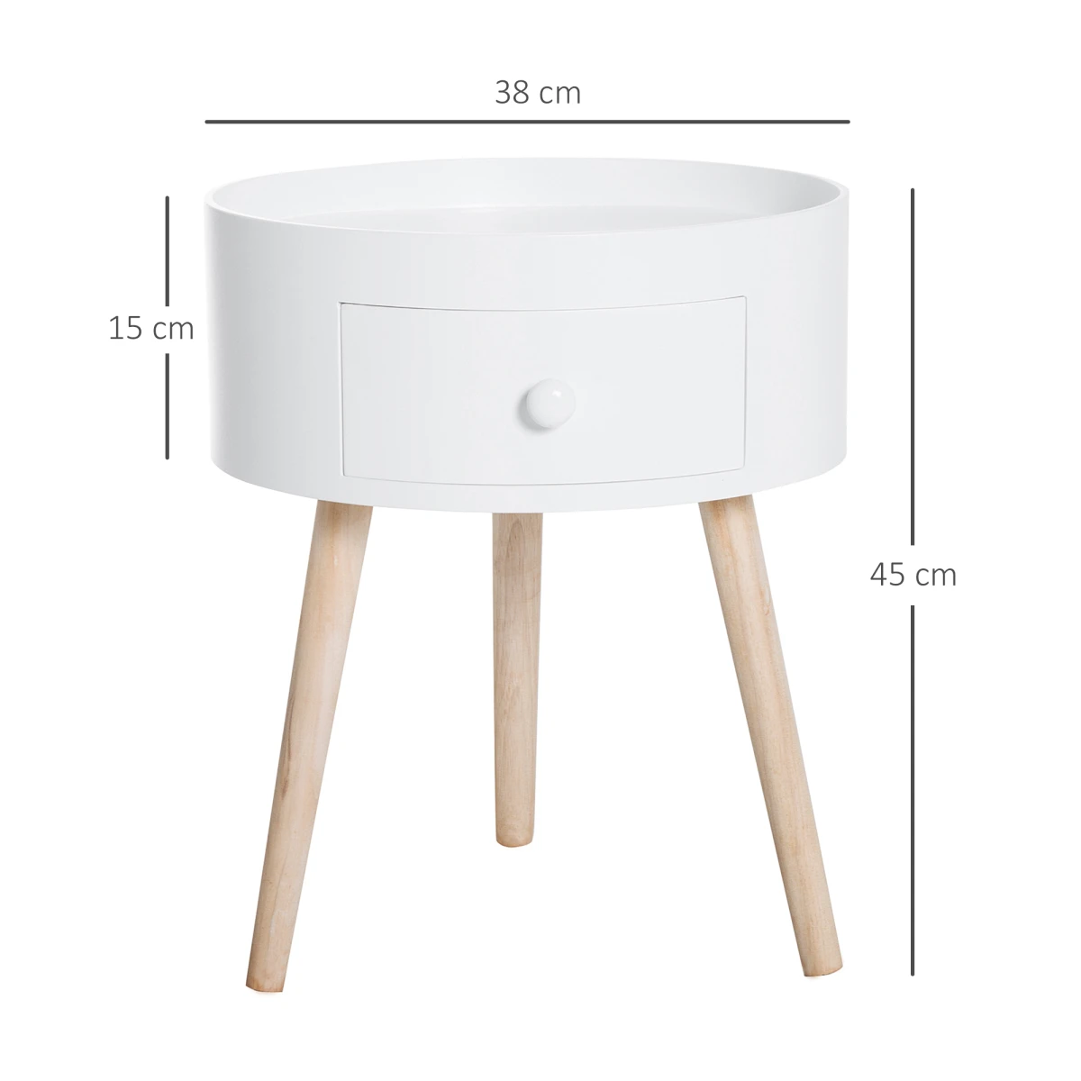 HOMCOM White Round Coffee Table 38x45cm Safe Edges Kids - Coffee Table