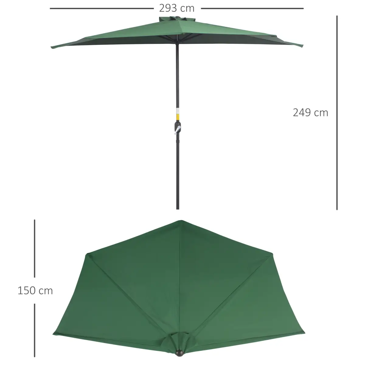 Outsunny 3m Half Parasol Umbrella Metal Frame Crank NO BASE INCLUDED, Green - Parasol