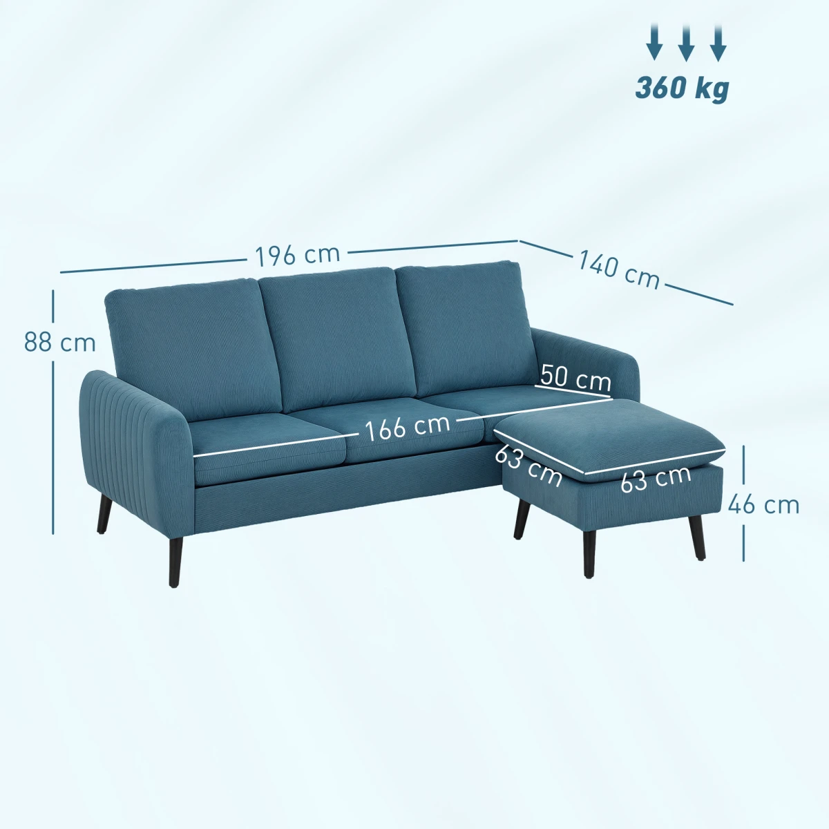 HOMCOM Corner Sofa Three Seater Corduroy Fabric For Home by HOMCOM