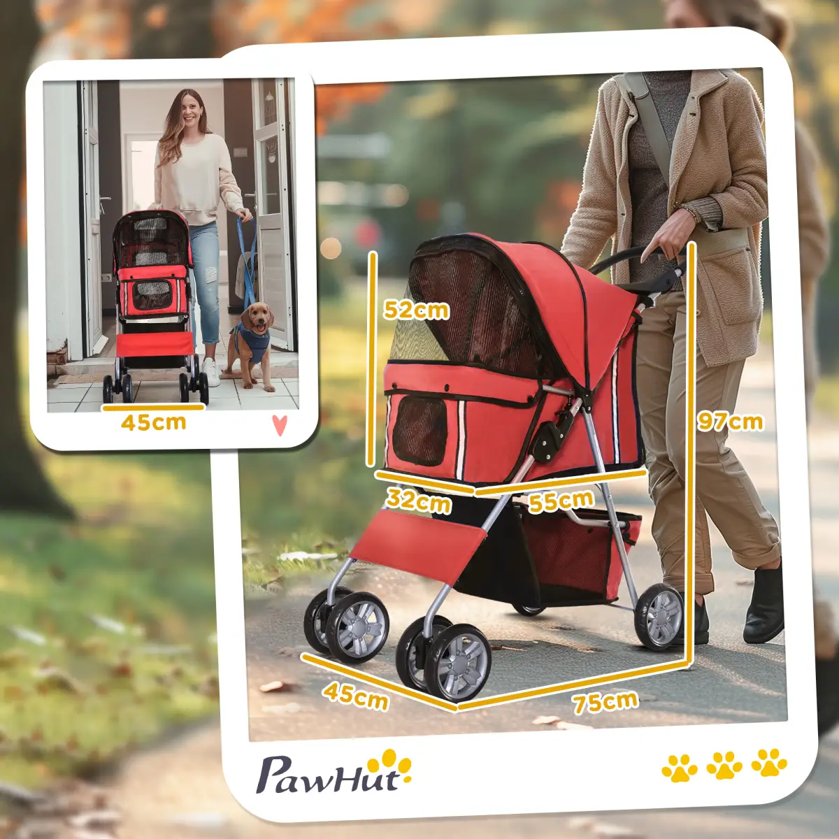 Unbranded Pet Stroller Carrier Foldable Deluxe Jogger Travel Dog Cat 4 Wheels Pawhut - Pet Carrier