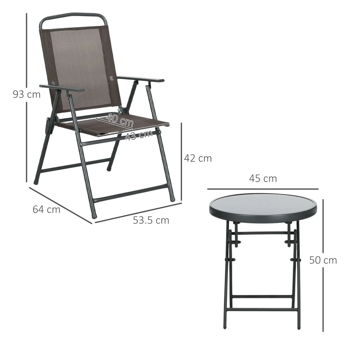 Outsunny Outsunny Patio Bistro Set Folding Chairs & Coffee Table for Balcony, Brown - Bistro Sets