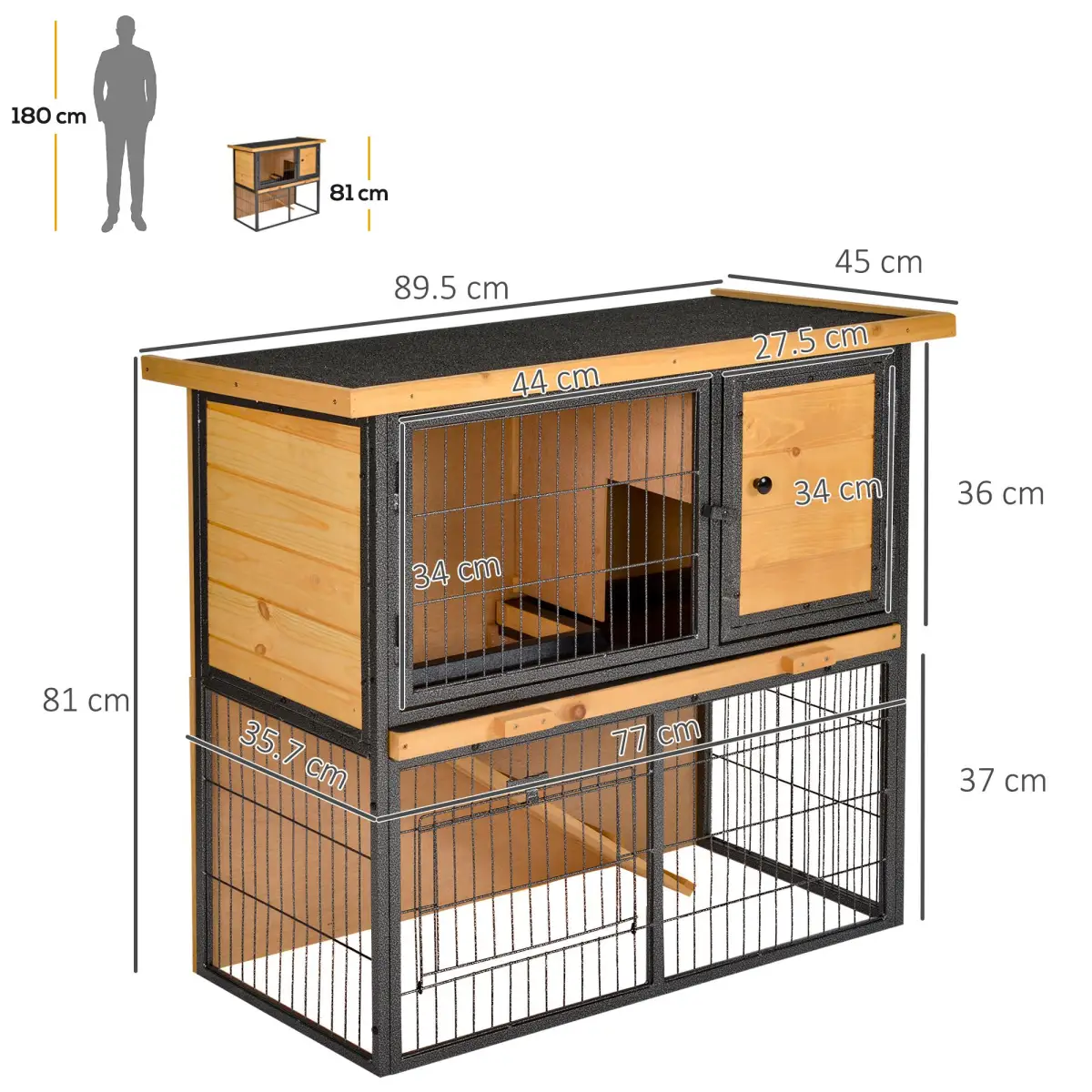 Unbranded Wood-metal Rabbit Hutch Elevated Pet House Outdoor 89.5 x 45 x 81cm Pawhut - Rabbit Hutch
