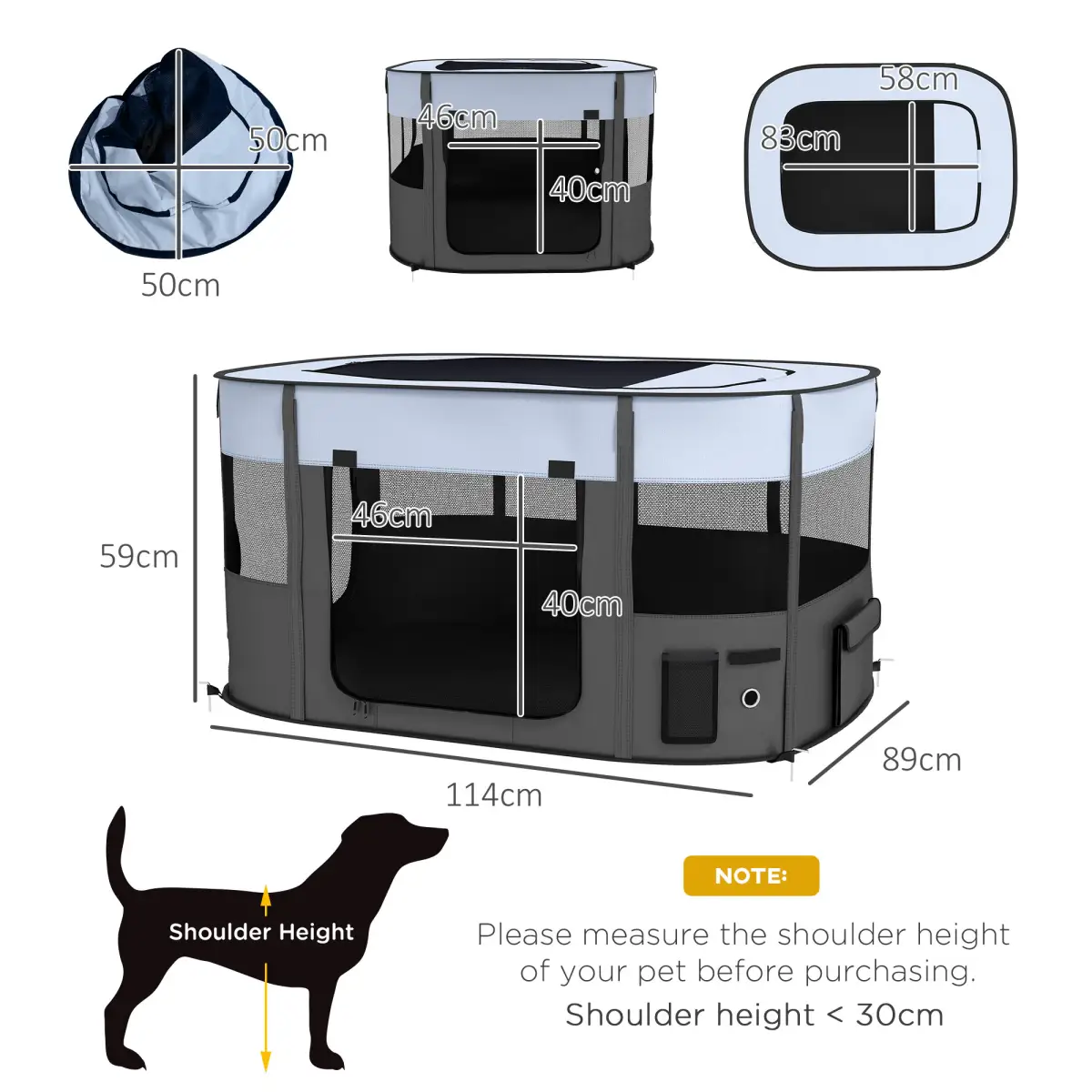 PawHut PawHut Portable Dog Pen for Puppies, Rabbits, Kittens, Guinea Pigs - Grey - Pet Playpen