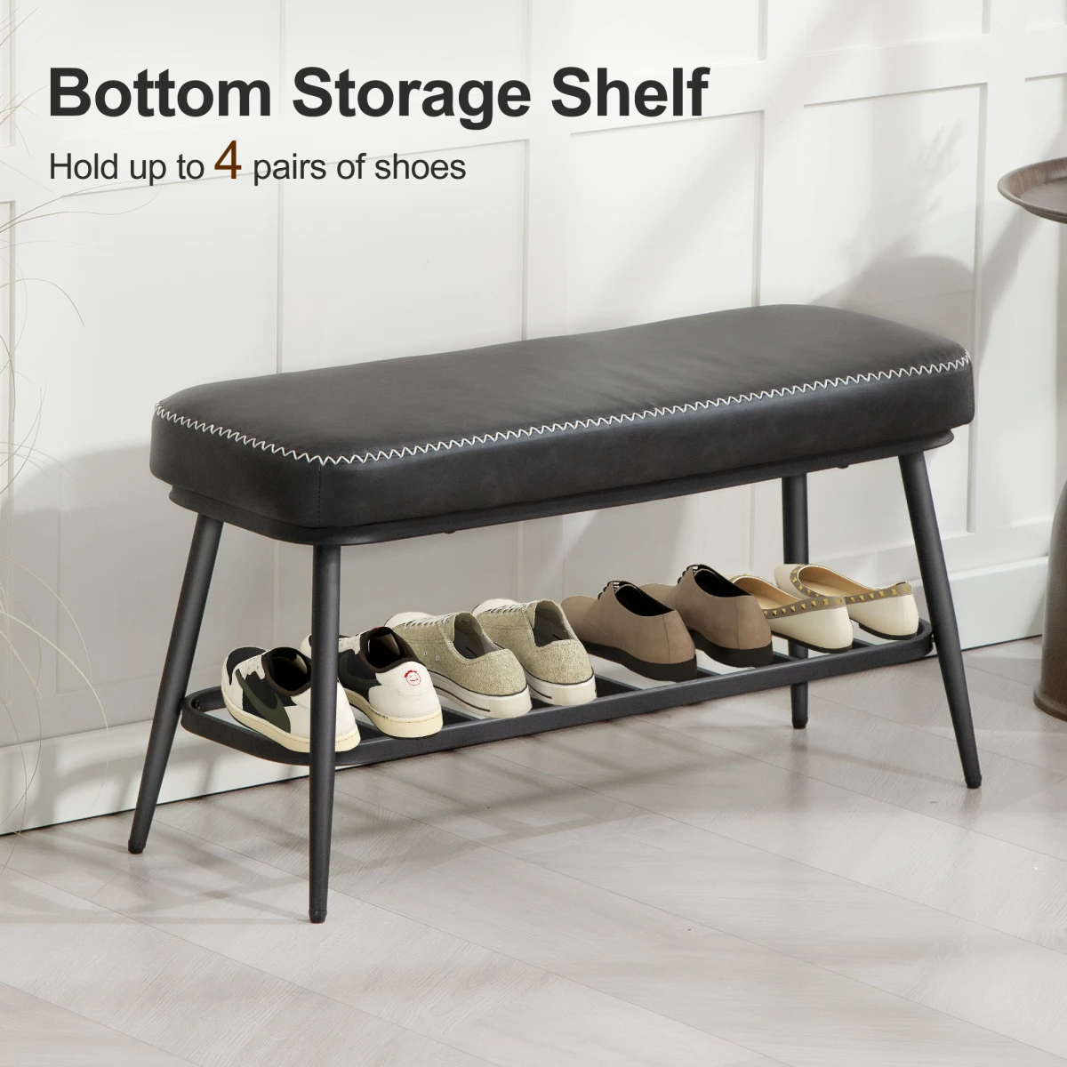PU Leather Bench 7cm Cushion Four Pair Entryway by N/A