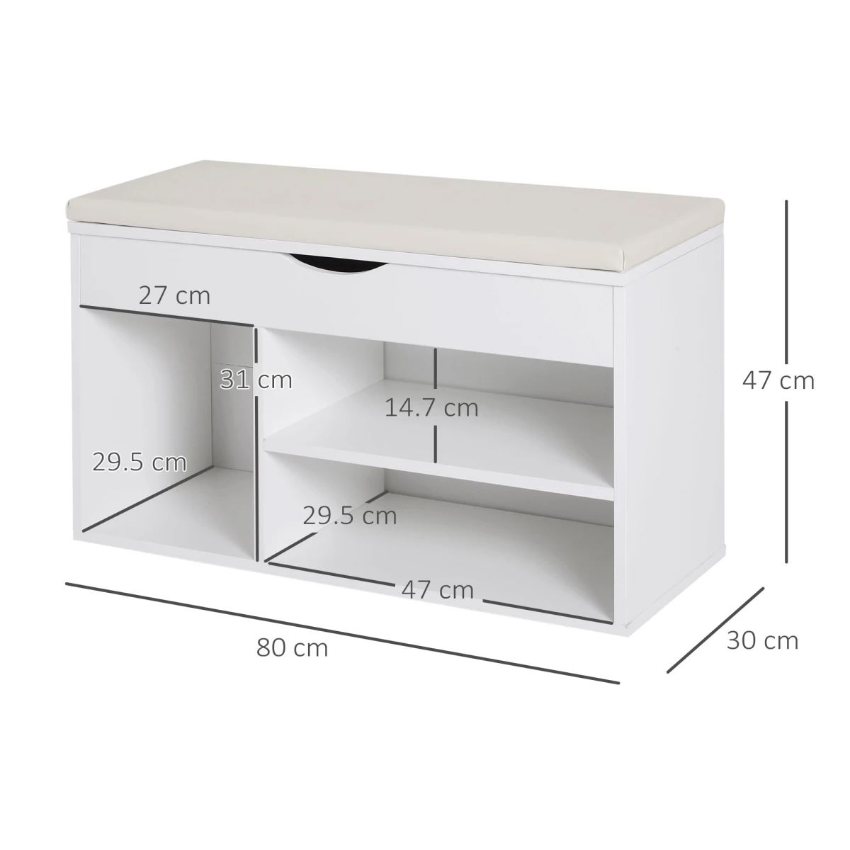 HOMCOM White Wooden Shoes Cabinet Bench With Padded PU Seat And Hidden Storage For Hallway Organization - Shoe Storage