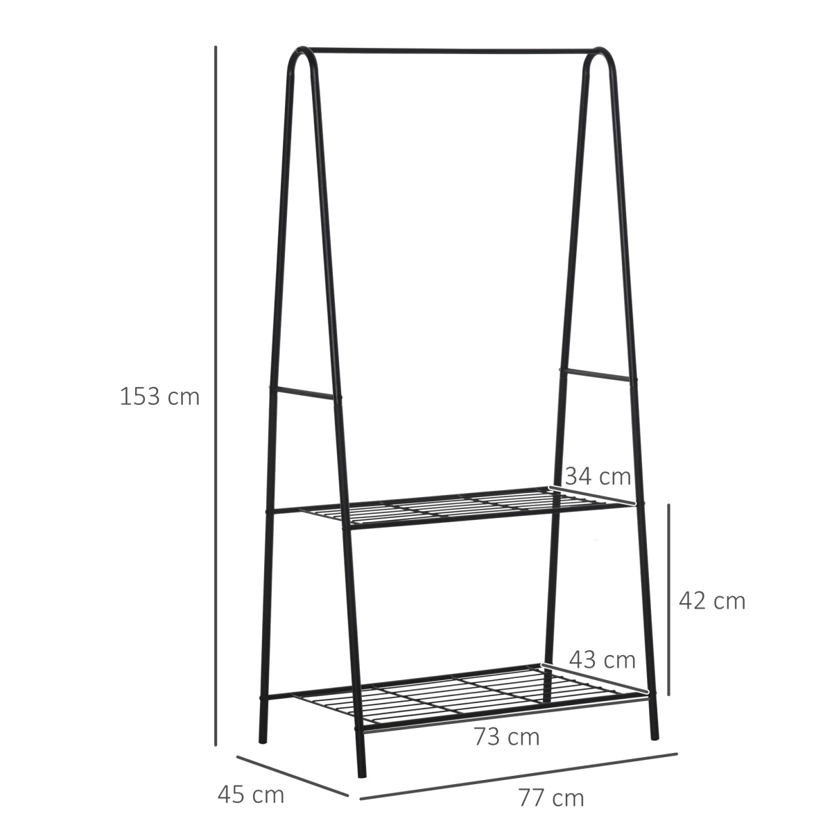 Premium A Frame Clothes Rack 2 Tier Steel Black For Home by HOMCOM