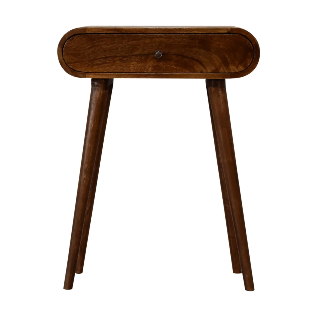 Artisan Furniture Artisan Solid Wood Mini Console Table With Chestnut Finish, Nordic Legs And Rounded Edges For Modern Home Decor - Console Table