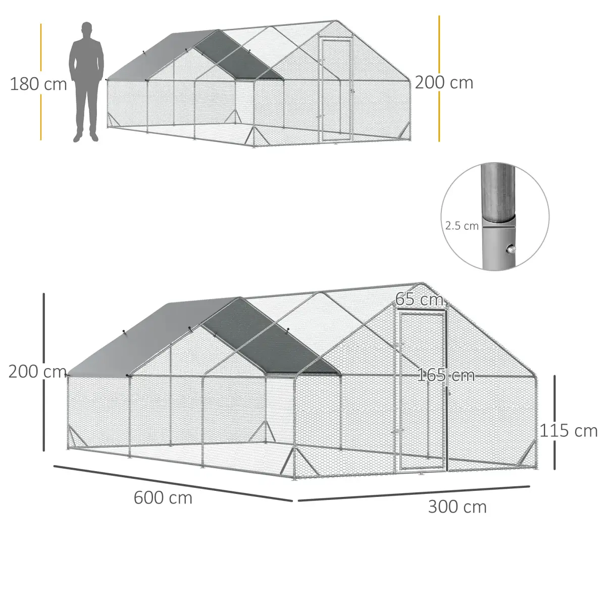 PawHut PawHut Walk In Chicken Run Large Galvanised Chicken Coop with Cover 6 x 3 x 2m - Chicken Coop