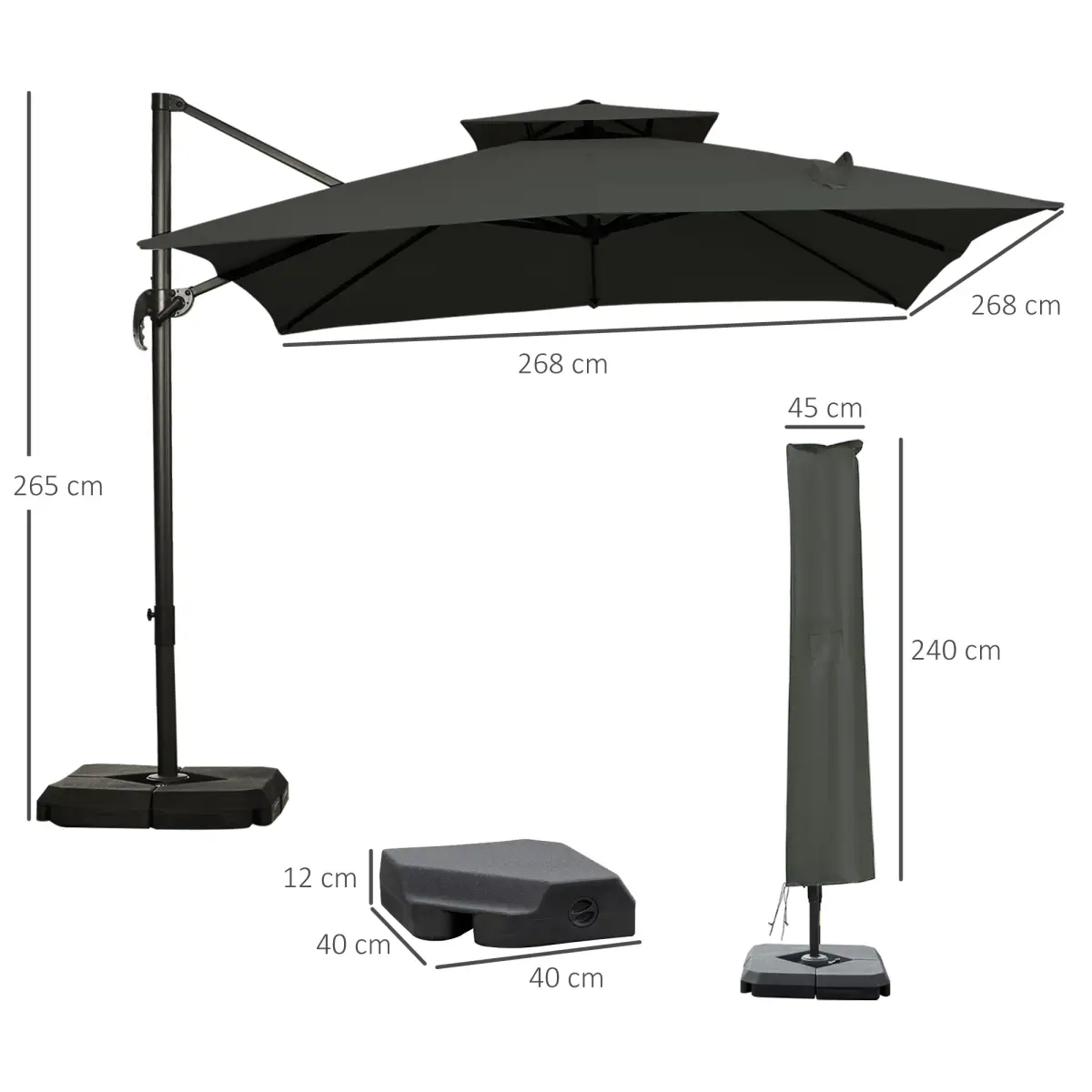 Outsunny Cantilever Parasol Roma Base Weights Kit 360 Degree With Cover For Outdoor Patios - Unbranded - Home Symphony