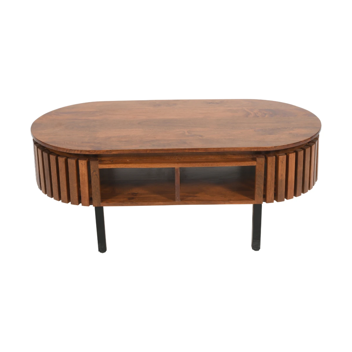 Eco Friendly Mango Wood Coffee Table 55x26.5x13 cm Slatted Open Shelf Living Room Decor by Indian Hub