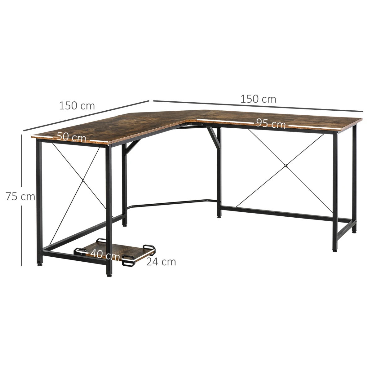 Industrial L-Shape Desk 60x24in Wood Grain Office