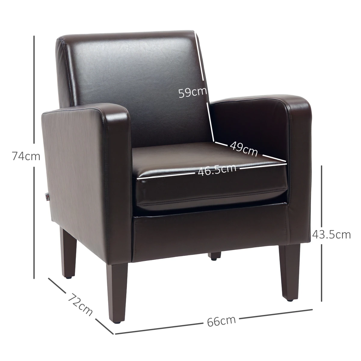 HOMCOM Armchair Compact PU Leather Eucalyptus Wood Bedroom - Armchair