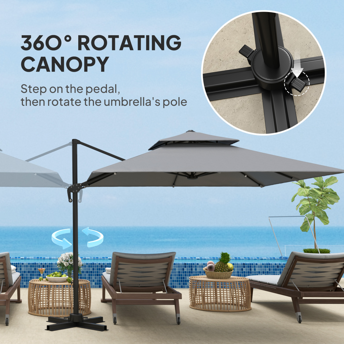 Outsunny Outsunny 360° Cantilever Parasol Roma Umbrella w/ Base Weights, Light Grey - Parasol