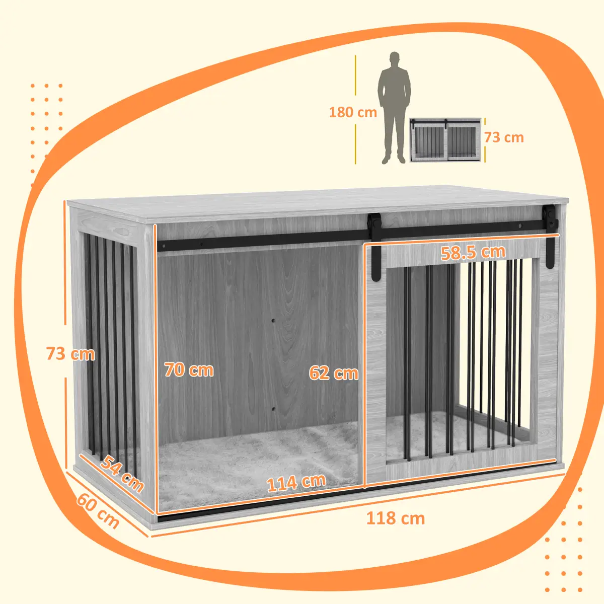 PawHut PawHut Dog Crate Furniture with Removable Cushion for XL-sized Dogs - Grey - Dog Crate