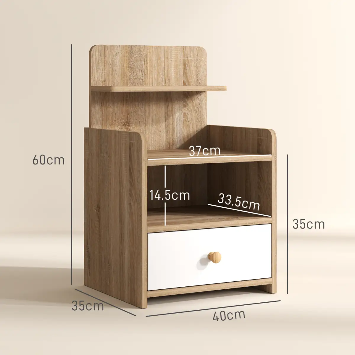 HOMCOM HOMCOM Bedside Table with Drawer for Bedroom, Living Room, Natural Wood Effect - Bedside Table