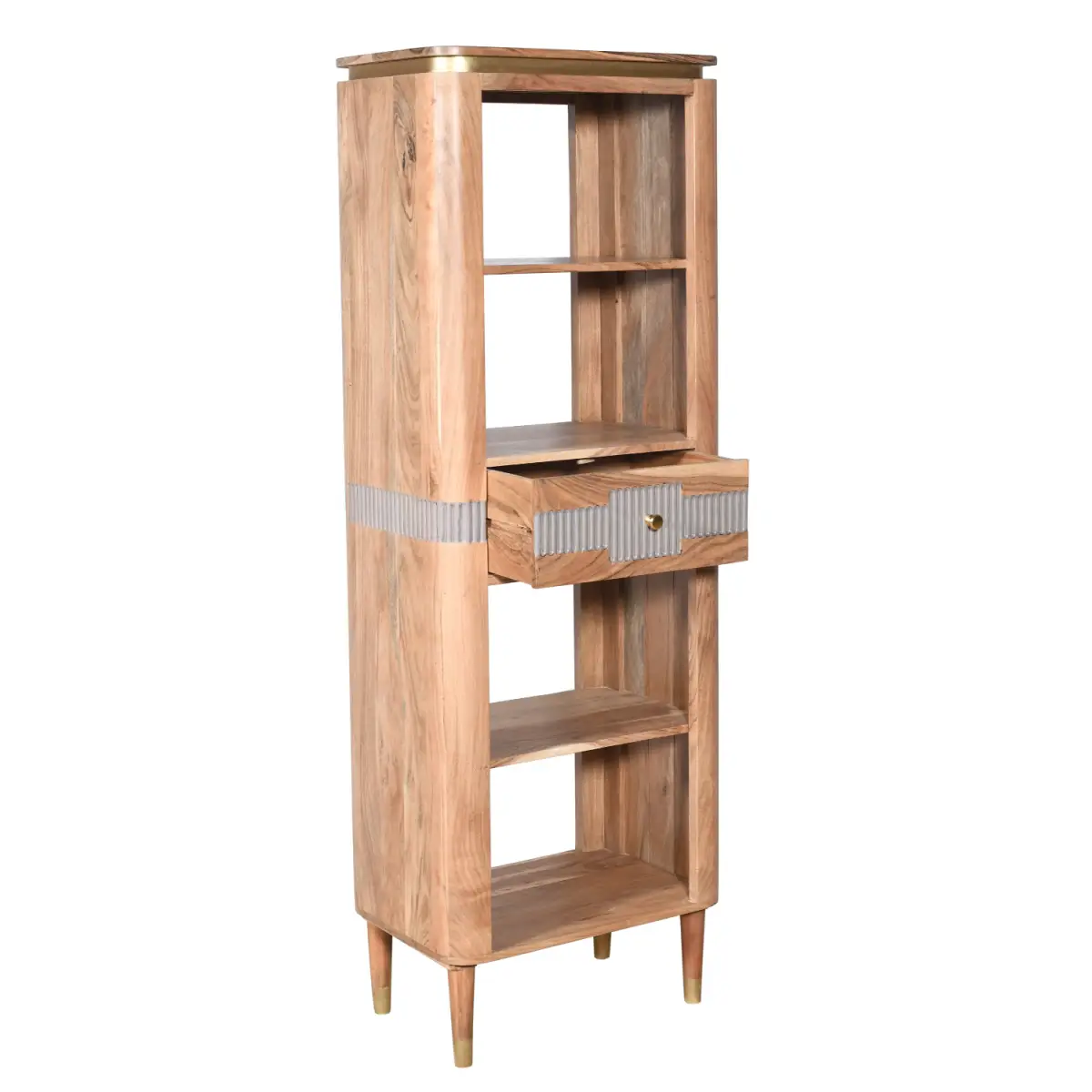 Indian Hub Wilton Acacia Wood Slim Bookcase With 1 Drawers - Bookcase