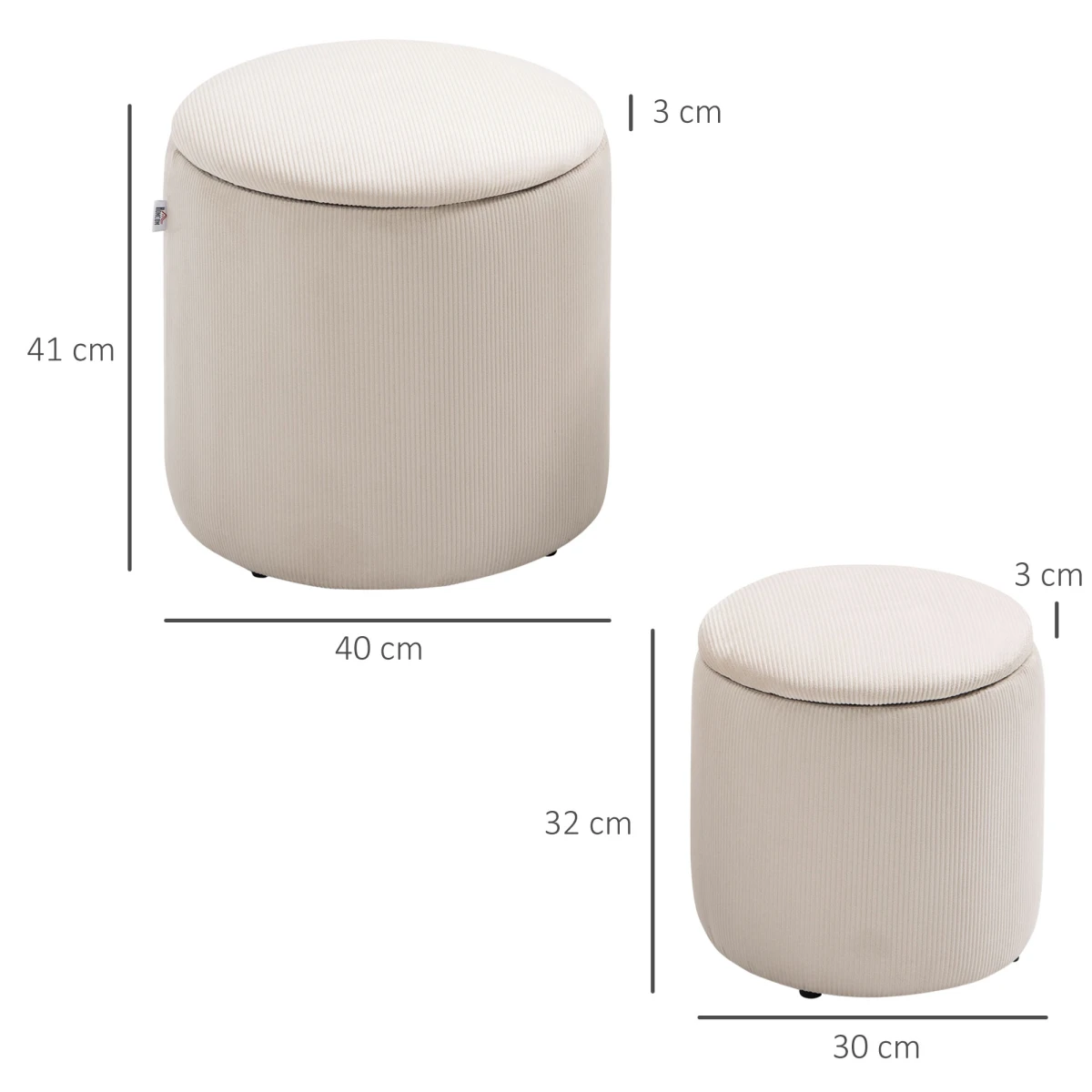 HOMCOM Storage Ottoman Set Of 2 Corduroy by HOMCOM