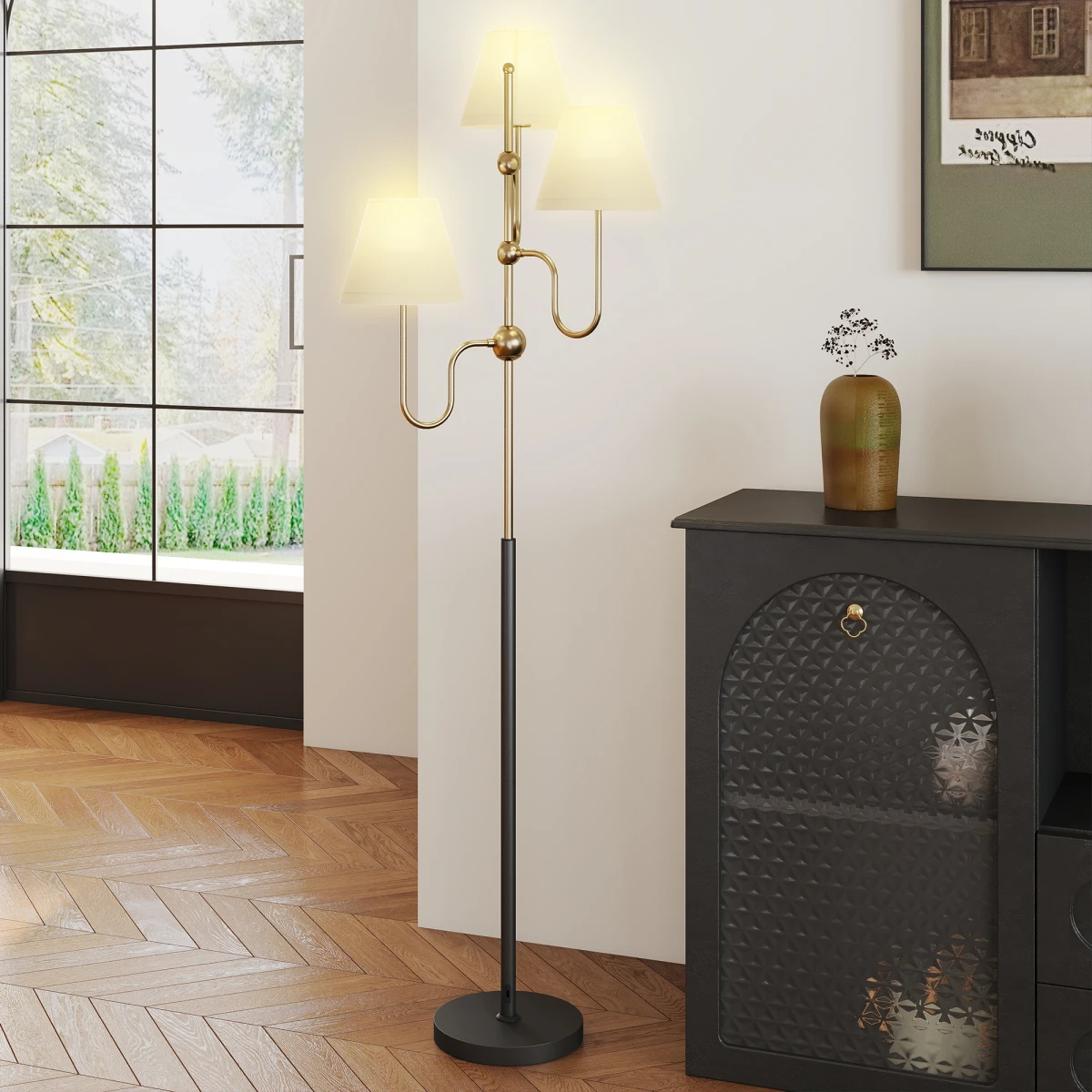 N/A Lux Floor Lamp 165cm 3 Linen Shades Living Room - Lamp