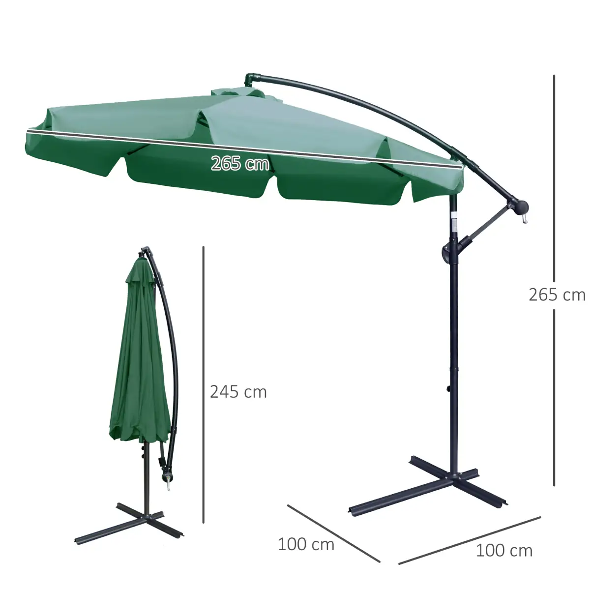 Outsunny 2.7m Garden Banana Parasol Cantilever Umbrella with Crank Green - Parasol