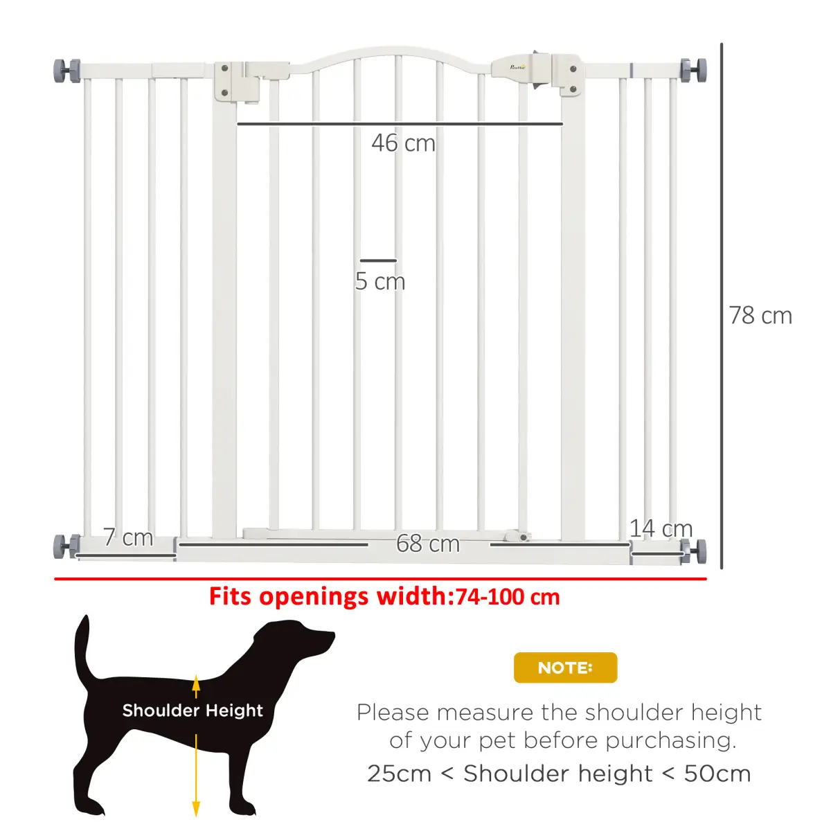 PawHut PawHut 74-100cm Adjustable Metal Pet Gate Safety Barrier w/ Auto-Close White - Pet Gate