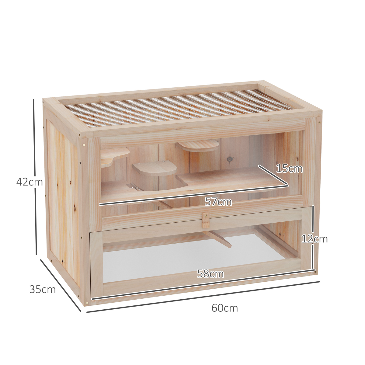 Wooden Hamster Cage Mice Rodents Hutch Small Animals 2 Levels 60x35x42cm - from Pawhut
