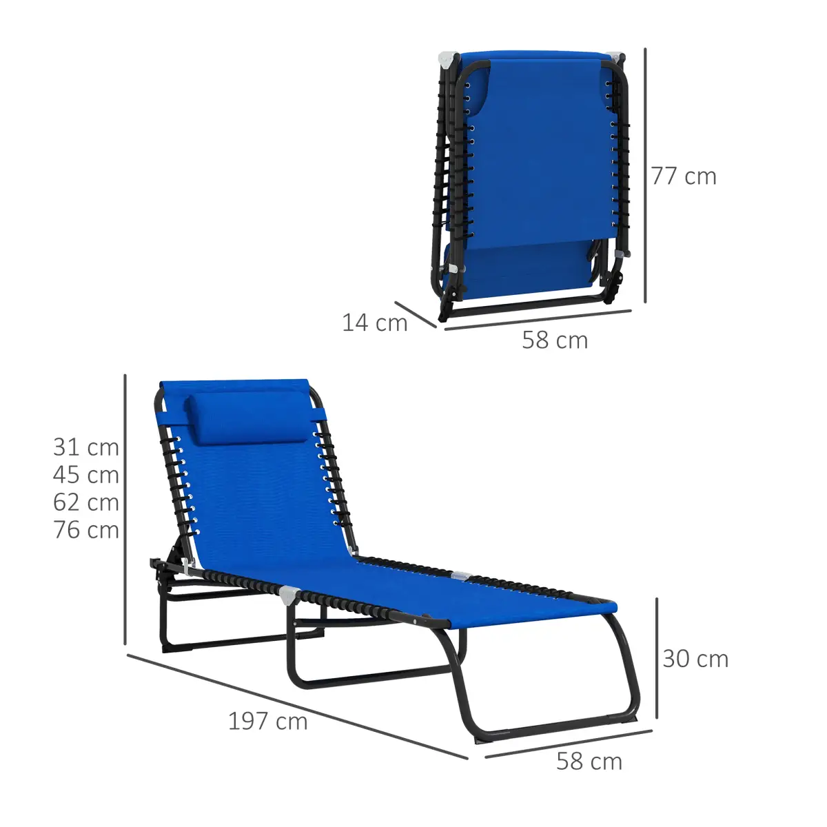 Outsunny Outsunny 2 Pcs Folding Beach Chair Chaise Lounge 4 Adjustable Positions, Blue - Sun Lounger