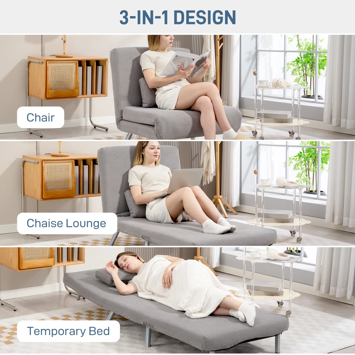 HOMCOM 2in1 Folding Sofa Bed Five Position Backrest by HOMCOM